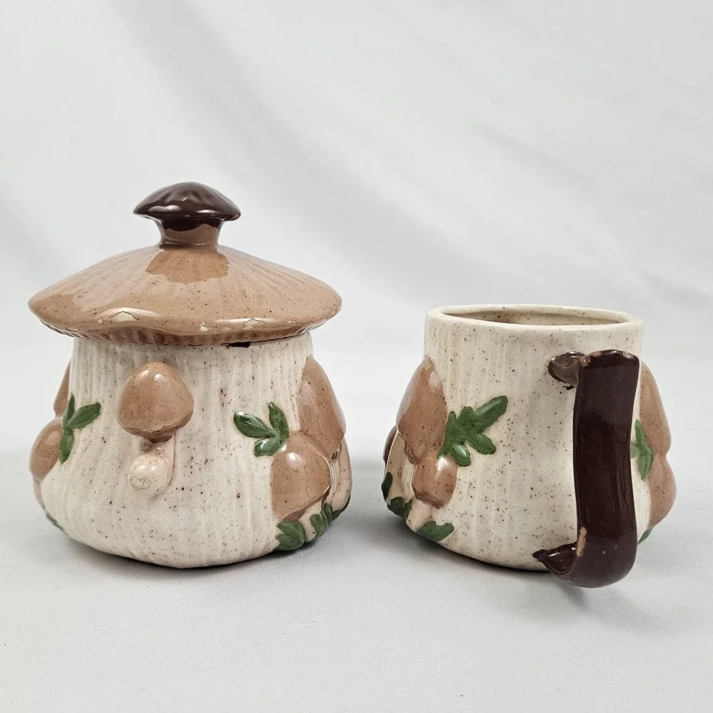 Arnel's Sugar & Creamer Set 3D Mushroom Ceramic 1970's Vintage MCM Kitschy Retro